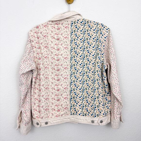 BlankNYC Womens Denim Trucker Jacket Size XS Floral Feminine Pastel Spring Cream - Picture 4 of 9